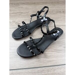 Priori Womens Sandals Studded Patent Strappy Ankle Strap Black 9M